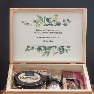 Zestawy z naturalnymi słodyczami dla Nauczycieli Zestaw czekoladowy średni w szkatułce - NATURA - personalizacja Dzień Nauczy...