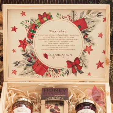 Zestawy świąteczne prezentowe z miodami Zestaw malina - jagoda 1 w szkatułce - NATURA - personalizacja Święta Bożego Narodzenia