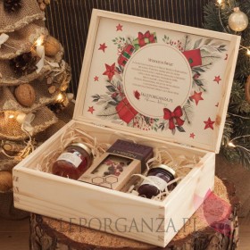 Zestawy świąteczne prezentowe z miodami Zestaw malina - jagoda 1 w szkatułce - NATURA - personalizacja Święta Bożego Narodzenia