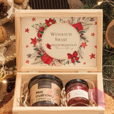Zestawy świąteczne prezentowe z naturalnymi słodyczami Zestaw malina 1 w szkatułce - NATURA - personalizacja Święta Bożego Na...