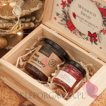 Zestawy świąteczne prezentowe z naturalnymi słodyczami Zestaw malina 1 w szkatułce - NATURA - personalizacja Święta Bożego Na...