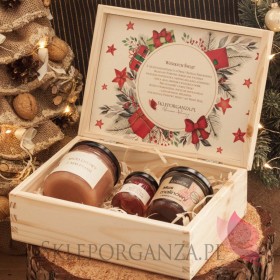 Zestawy świąteczne prezentowe z miodami Zestaw malina 3 w szkatułce - NATURA - personalizacja Święta Bożego Narodzenia