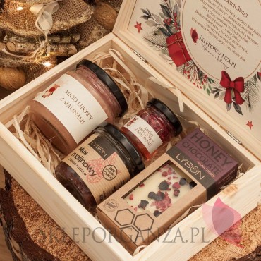 Zestawy świąteczne prezentowe z miodami Zestaw malina 4 w szkatułce - NATURA - personalizacja Święta Bożego Narodzenia