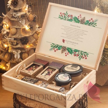 Zestaw upominkowy ekskluzywny słodkości w szkatułce - NATURA - personalizacja Święta Bożego Narodzenia