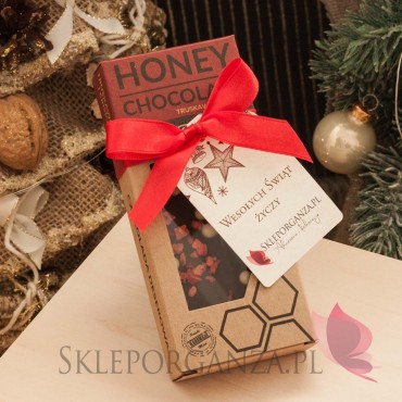 Ciemna czekolada z miodem, truskawkami i crispy - personalizacja Święta Bożego Narodzenia