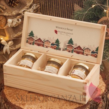 Zestaw świec z wosku pszczelego w szkatułce - personalizacja- Święta Bożego Narodzenia