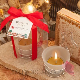 Świąteczny świecznik gwiazdka ze świecą z wosku pszczelego – personalizacja - ŚWIĘTA Bożego Narodzenia