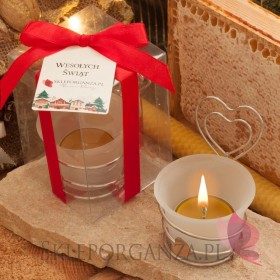 Świąteczny świecznik serce ze świecą z wosku pszczelego – personalizacja - ŚWIĘTA Bożego Narodzenia
