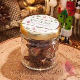 Słodycze świąteczne z LOGO firmy Świąteczne karmelki brązowe z reniferem w słoiczku – personalizacja
