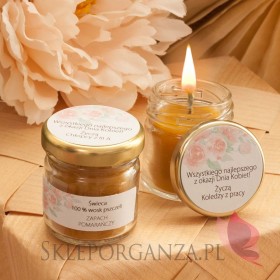 Świece z naturalnego wosku pszczelego na Dzień Kobiet, Dzień Matki Świeca z wosku pszczelego zapach POMARAŃCZA– personalizac...