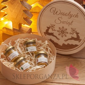 Świece świąteczne z naturalnego wosku pszczelego Drewniane pudełko ze świeczkami GRAWER Wesołych Świąt