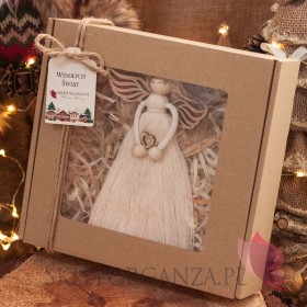 Makramowe prezenty świąteczne Anioł z makramy krem w ozdobnym pudełku – personalizacja Święta Bożego Narodzenia