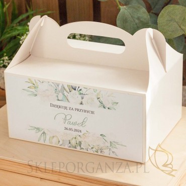 Pudełko na ciasto białe – personalizacja Kolekcja Białe Kwiaty