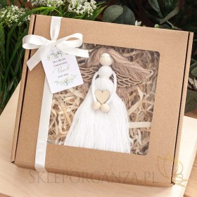 Anioł z makramy biały w ozdobnym pudełku – personalizacja Kolekcja Białe Kwiaty Kolekcja Białe Kwiaty na Komunię