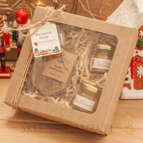 Zestaw miodowy w karbowanym pudełku eko - personalizacja Święta Bożego Narodzenia Zestawy świąteczne prezentowe z naturalnymi...