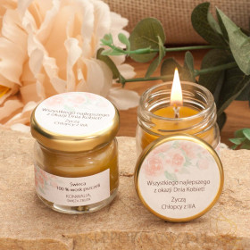 Świeca z wosku pszczelego zapach KONWALIA – personalizacja Dzień Kobiet Świece z naturalnego wosku pszczelego na Dzień Kobiet...