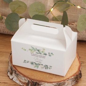 Pudełko na ciasto białe małe– personalizacja KOLEKCJA EUKALIPTUS Kolekcja Eukaliptus na Komunię