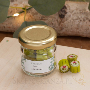 Karmelki zielone z tulipanem - Kolekcja Eukaliptus Miody i karmelki komunijne w słoiczku