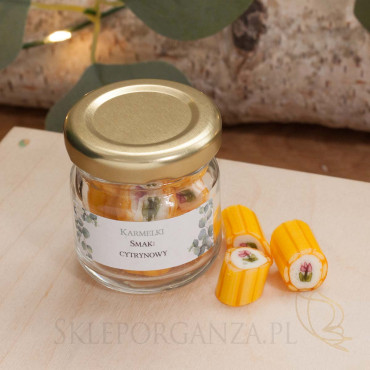 Karmelki żółte z tulipanem - Kolekcja Eukaliptus Miody i karmelki komunijne w słoiczku