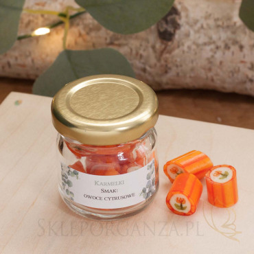 Karmelki pomarańczowe z tulipanem - Kolekcja Eukaliptus Miody i karmelki komunijne w słoiczku