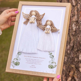 Anioł z makramy biały w ozdobnej ramce dla Matki Chrzestnej od dziewczynki – personalizacja Kolekcja EUKALIPTUS GOLD Kolekcja...