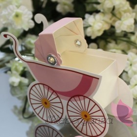 Kolekcja Wózeczek na Baby Shower Pudełko wózek - różowy
