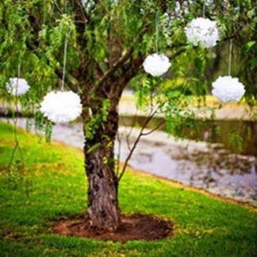Papierowe kule kwiatowe pompony na wesele Papierowy kwiat, biały, 35cm