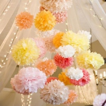 Papierowe kule kwiatowe pompony na wesele Papierowy kwiat, brzoskwiniowy, 35cm