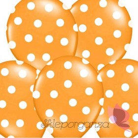 Balony pomarańczowe w białe KROPKI, 6szt