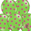Balony zielone w różowe KROPKI, 6szt
