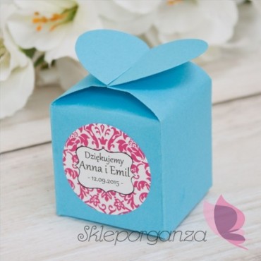 Pudełka weselne personalizowane Pudełko serce niebieskie - personalizacja