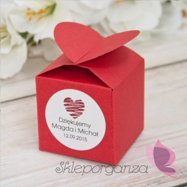 Pudełka weselne personalizowane Pudełko serce czerwone - personalizacja