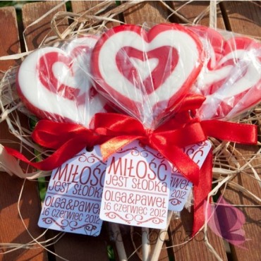 Lizaki weselne personalizowane Lizak duży serce czerwone- personalizacja- kolekcja LOVE