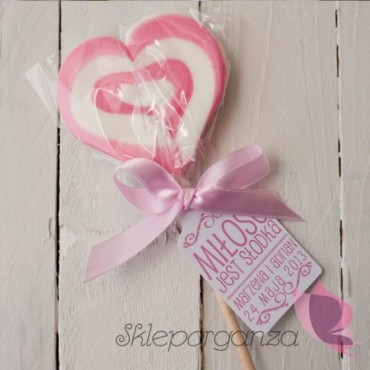 Lizaki weselne personalizowane Lizak duży serce różowe- personalizacja- kolekcja LOVE