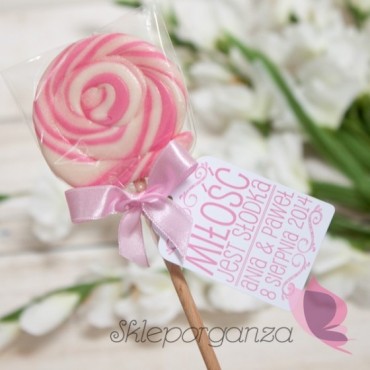 Lizaki weselne personalizowane Lizak okrągły różowy- personalizacja- kolekcja LOVE