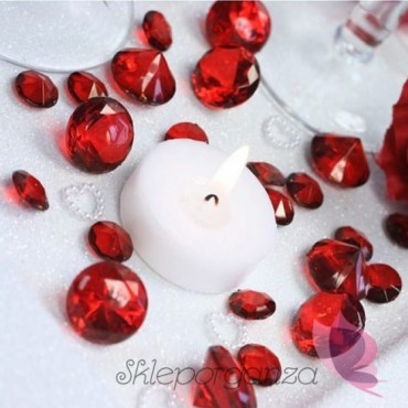 Kryształki weselne Diamentowe konfetti czerwone 100 sztuk