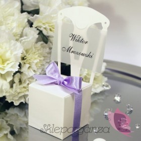 2w1 Upominki/Winietki weselne personalizowane Pudełko krzesełko białe wstążka - personalizacja