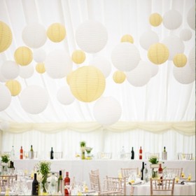 Papierowe lampiony kule na wesele Lampion dekoracyjny, kula żółty pastelowy 35cm