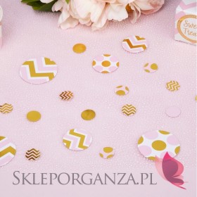 Kolekcja Baby Shower Różowe Groszki i Chevron na Baby Shower Konfetti różowo-złote KOLEKCJA GROSZKI/CHEVRON