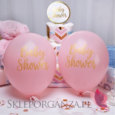 Balony różowe BABY SHOWER KOLEKCJA GROSZKI/CHEVRON 8szt.