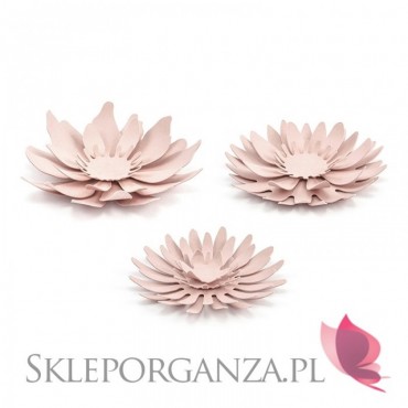 Papierowe dekoracje weselne Dekoracyjne kwiaty pudrowy róż, 3szt.