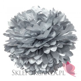 Papierowe kule kwiatowe pompony Papierowy kwiat metaliczny, srebrny, 50cm