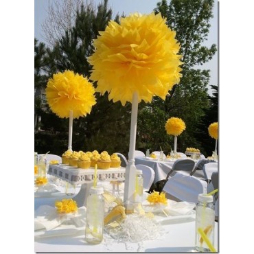 Papierowe kule kwiatowe pompony na wesele Papierowy kwiat, żółty, 35cm
