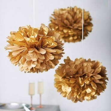 Papierowe kule kwiatowe pompony Papierowy kwiat metaliczny, złoty, 50cm
