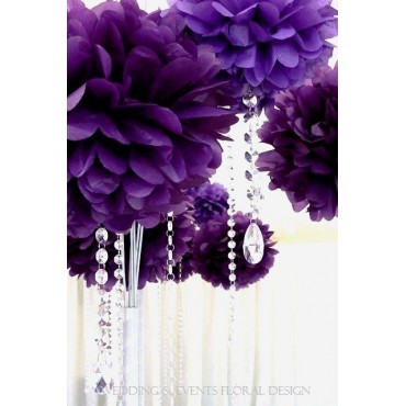 Papierowe kule kwiatowe pompony na wesele Papierowy kwiat, ciemnofioletowy, 35cm