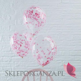 Balony z różowym konfetti, 5szt.