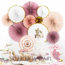 Dekoracje wiszące na Baby Shower Rozety dekoracyjne różowo-złote, 3szt.