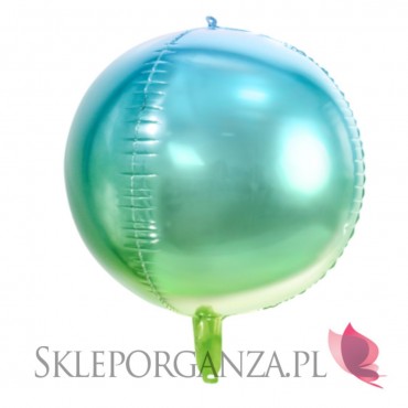 Kolekcja Syrenka na Roczek Balon foliowy Kula ombre, niebiesko-zielony 35cm