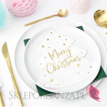 Kolekcja Złota na Święta -Serwetki Choinka - Merry Christmas