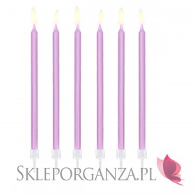 Fontanny i świeczki na Baby Shower Świeczki urodzinowe gładkie, jasnoliliowe, 12szt.
